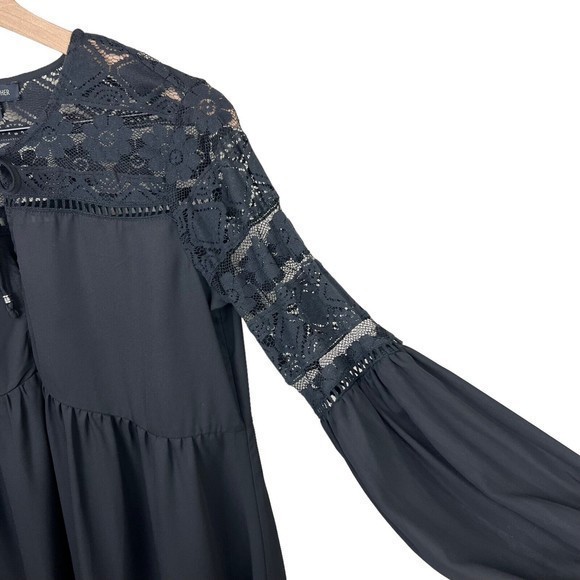 Jodi Kristopher Womens Black Chiffon Balloon Sleeve Lace Upper Mini Dress‎ Small - Picture 3 of 5